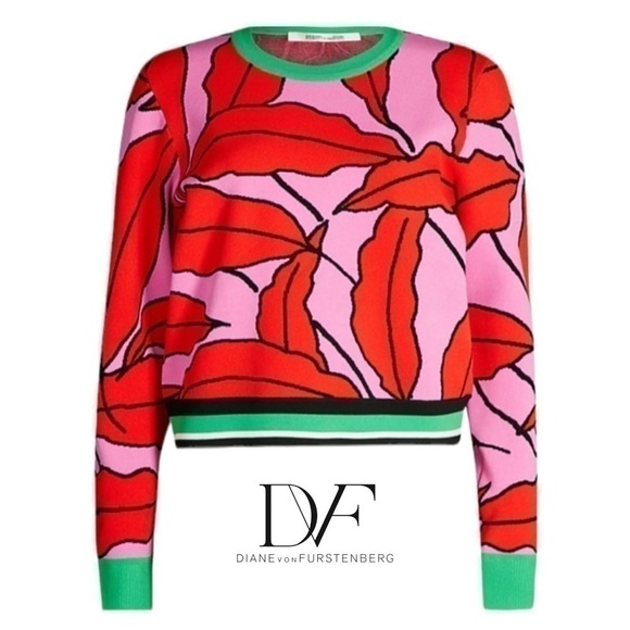 Diane von Furstenburg cropped lip/leaf print cropped sweater shop@iamwarrior - Picture 1 of 17
